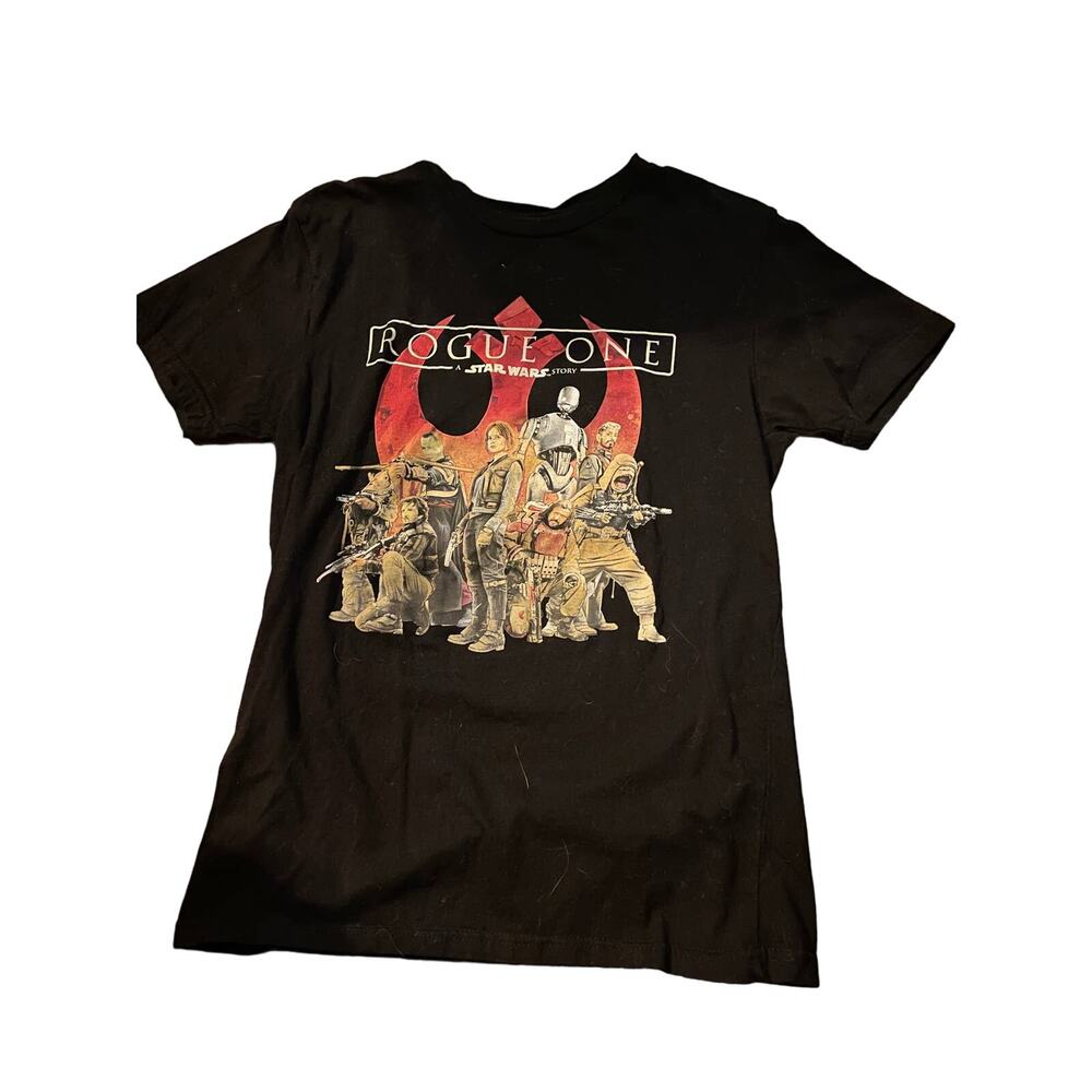 ROGUE ONE MENS BLACK SHORTSLEEVE SHIRT RED/YELLOW REBEL SYMBOL CHARACTERS FRONT